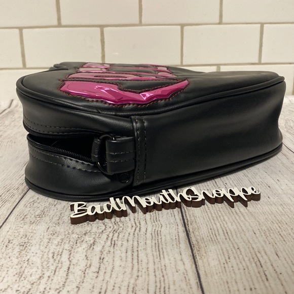 *Love Pain and Stitches Pink Metallic CREEP Heart Valloween Crossbody Purse - Picture 3 of 8